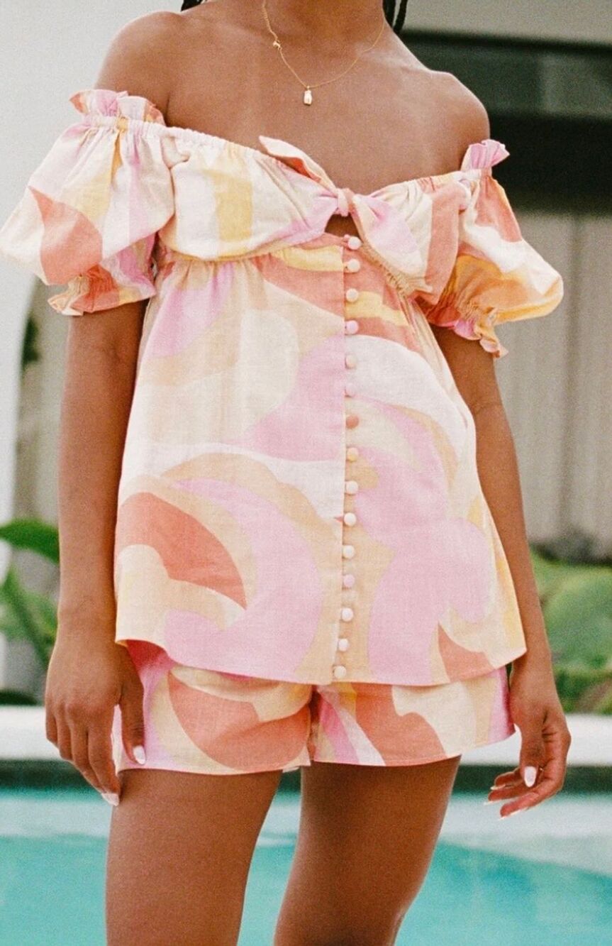 Sabo Skirt Pastel Swirl Blouse and shorts (Pink, Peach, Yellow)